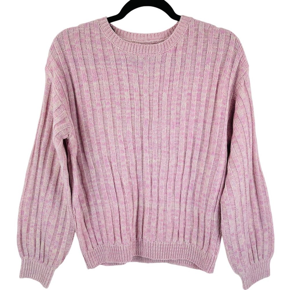 BlankNYC Pink Heathered Ribbed Knit Crew Neck Sweater Size XS